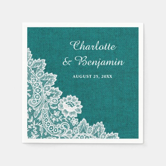 Serviette En Papier Serviettes de Mariage Turquoise Rustique Burlap et (Devant)