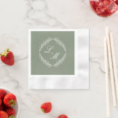 Serviette En Papier Serviettes de mariage vert sauge Branche Script Mo (En situation)