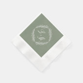 Serviette En Papier Serviettes de mariage vert sauge Branche Script Mo (Coin)