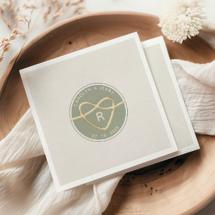 Serviette En Papier Serviettes de mariage vert sauge moderne avec mono
