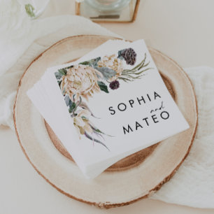 Serviette En Papier Serviettes de Mariages floraux blancs