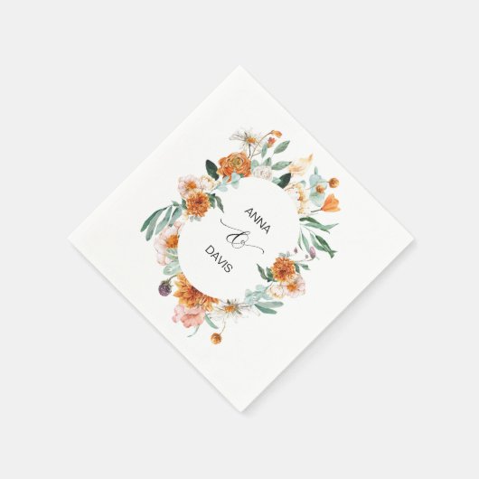 Serviette En Papier Serviettes de Mariages floraux orange et vert (Coin)