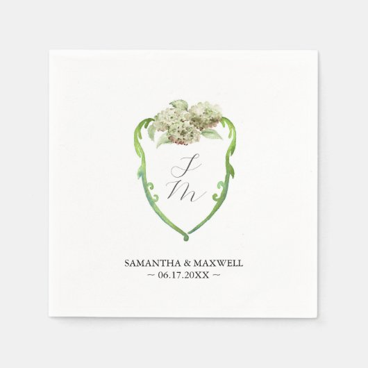 Serviette En Papier Serviettes de monogramme de mariage Hydrangea vert (Devant)