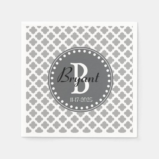 Serviette En Papier Serviettes de monogramme gris et blanc (Devant)