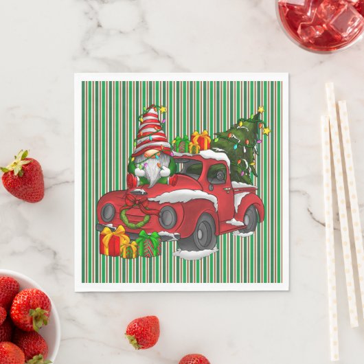 Serviette En Papier Serviettes de Noël à rayures vertes (En situation)
