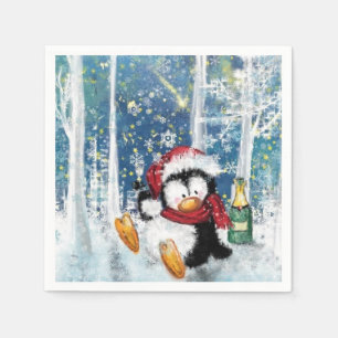 Serviette En Papier Serviettes de Noël amusantes avec Happy Penguin