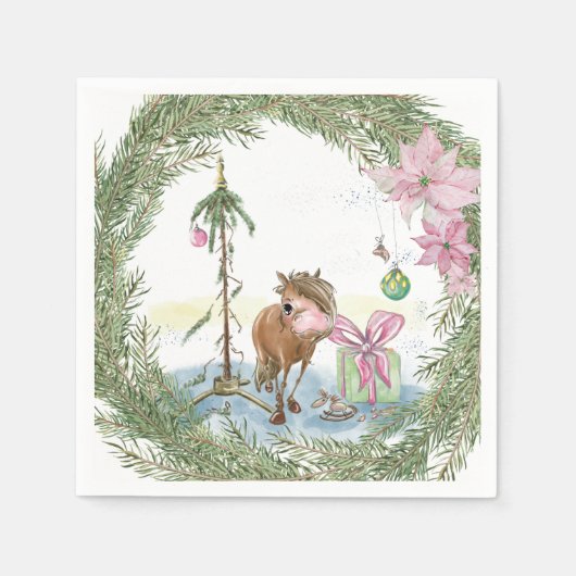 Serviette En Papier Serviettes de Noël avec image de poney (Devant)