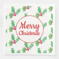 Serviettes de Noël en aquarelle à motif de baie d'