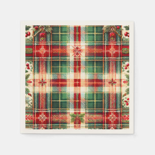 Serviette En Papier Serviettes de Noël Festive Rouge et Vert Plaid