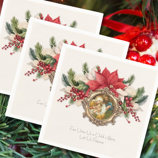 Serviette En Papier Serviettes de Noël : Nativité de Jésus Poinsettias