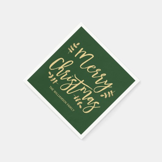 Serviette En Papier Serviettes de Noël Vert Personnalisées, Texte Or (Coin)