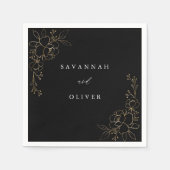 Serviette En Papier Serviettes de nom floral doré - Noir (Devant)