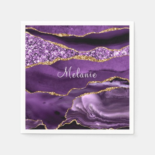 Serviette En Papier Serviettes de Parties scintillant en or violet ave (Devant)