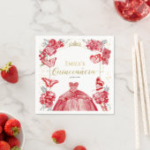 Serviette En Papier Serviettes de Quinceanera Robe rouge Floral Or hui (En situation)