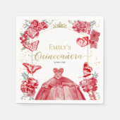Serviette En Papier Serviettes de Quinceanera Robe rouge Floral Or hui (Devant)