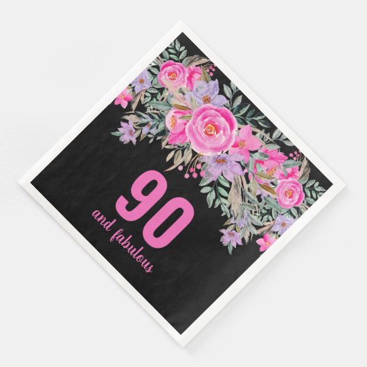 Serviette En Papier Serviettes de soirée rose noir 90e anniversaire (Coin)
