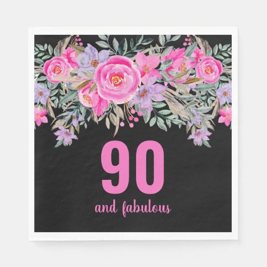 Serviette En Papier Serviettes de soirée rose noir 90e anniversaire (Devant)