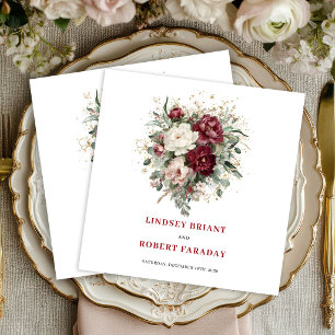 Serviette En Papier Serviettes de table élégantes à fleurs rouges prof