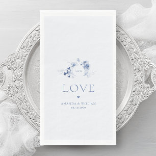 Serviette En Papier Serviettes d'hôtes Dusty Blue Floral avec "Amour"