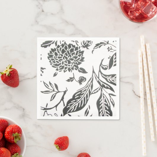 Serviette En Papier Serviettes d'impression florale en noir et blanc (En situation)