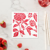Serviette En Papier Serviettes d'impression florales rouges et blanche (En situation)