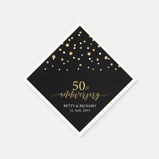 Serviette En Papier Serviettes du 50e anniversaire Gold & Black modern (Coin)