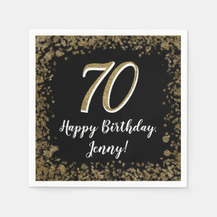 Serviette En Papier Serviettes élégantes 70e anniversaire or et noir