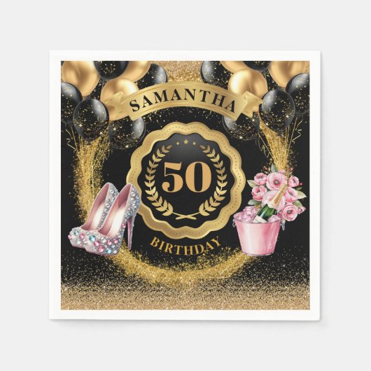 Serviette En Papier Serviettes élégantes à ballons d'or avec talons d' (Devant)