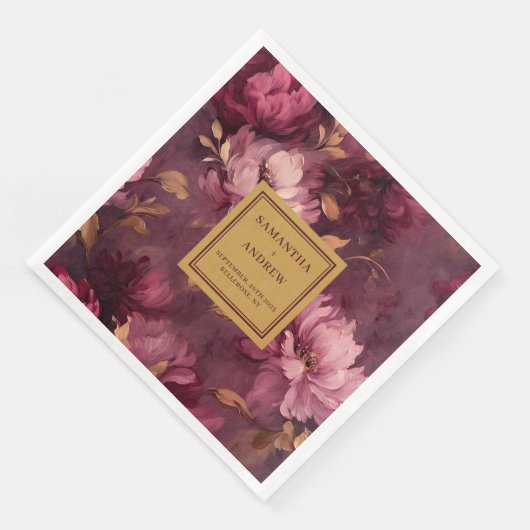 Serviette En Papier Serviettes élégantes Boho Burgundy Blush Gold Mari (Coin)