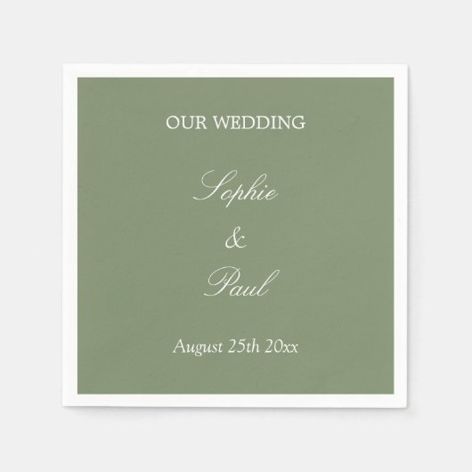 Serviette En Papier Serviettes élégantes de Mariage vert Sage (Devant)