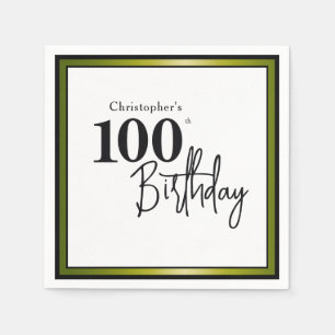 Serviette En Papier Serviettes élégantes noir et or pour 100e annivers