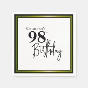 Serviette En Papier Serviettes élégantes noir et or pour 98e anniversa