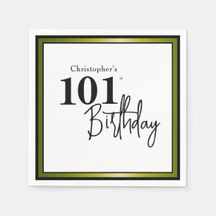 Serviette En Papier Serviettes élégantes noir or pour 101e anniversair