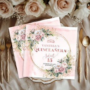 Serviette En Papier Serviettes Élégantes Rose Pâle Eucalyptus Quinceañ