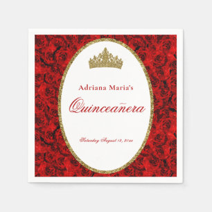 Serviette En Papier Serviettes Elégantes Roses Rouges pour Quinceanera