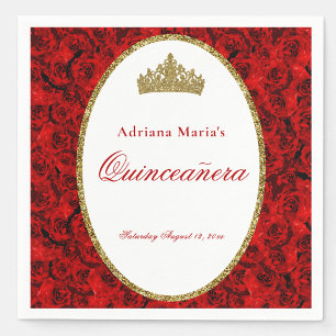 Serviette En Papier Serviettes Elégantes Roses Rouges pour Quinceanera