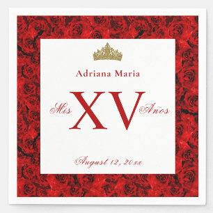 Serviette En Papier Serviettes Elégantes Roses Rouges XV Quinceanera