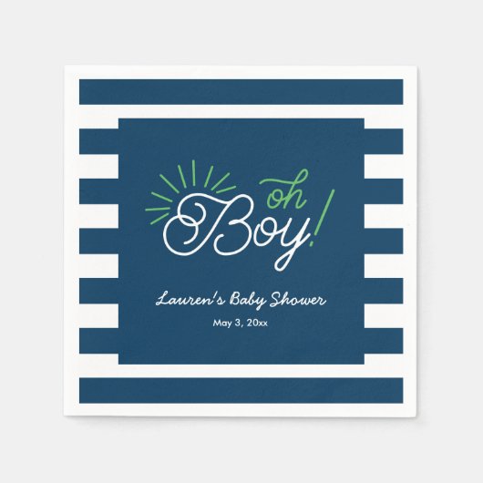 Serviette En Papier Serviettes en Baby shower rayé blanc et marine (Devant)
