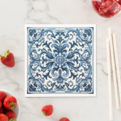 Serviette En Papier serviettes en carreaux bleu portugais (En situation)