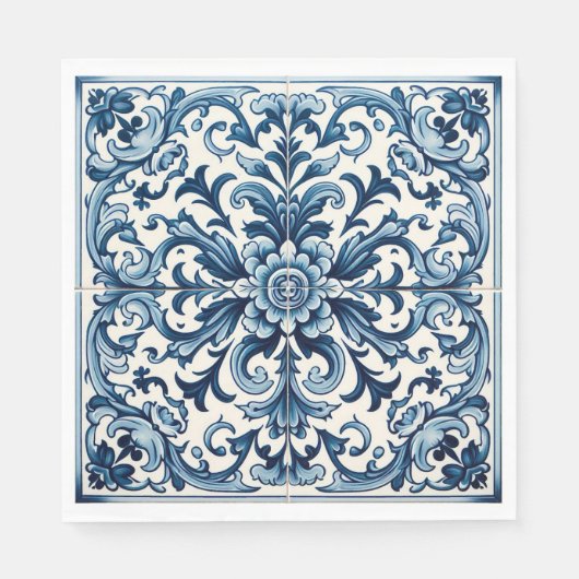 Serviette En Papier serviettes en carreaux bleu portugais (Devant)