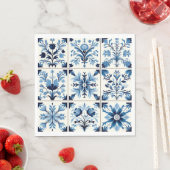 Serviette En Papier serviettes en carreaux bleu portugais (En situation)