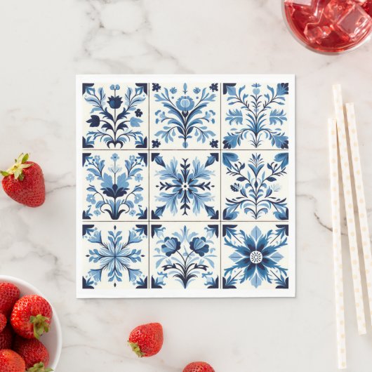 Serviette En Papier serviettes en carreaux bleu portugais (En situation)