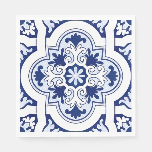 Serviette En Papier serviettes en carreaux bleu portugais (Devant)