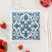 Serviette En Papier serviettes en carreaux bleu portugais (En situation)