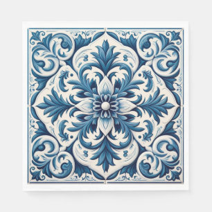 Serviette En Papier serviettes en carreaux bleu portugais
