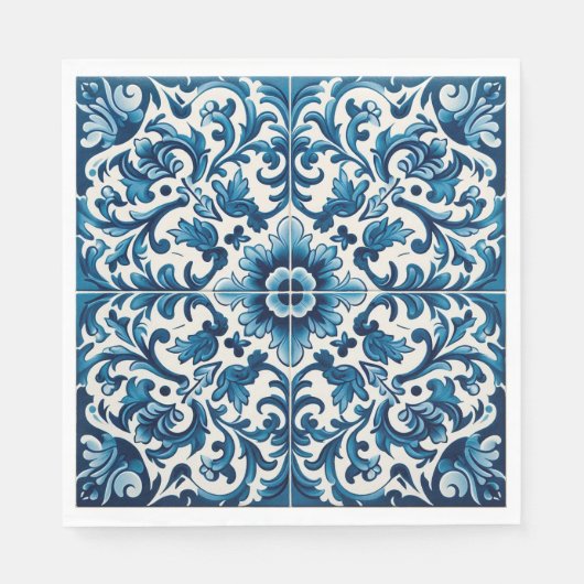 Serviette En Papier serviettes en carreaux bleu portugais (Devant)