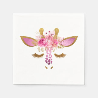 Serviette En Papier Serviettes en girafe rose et or