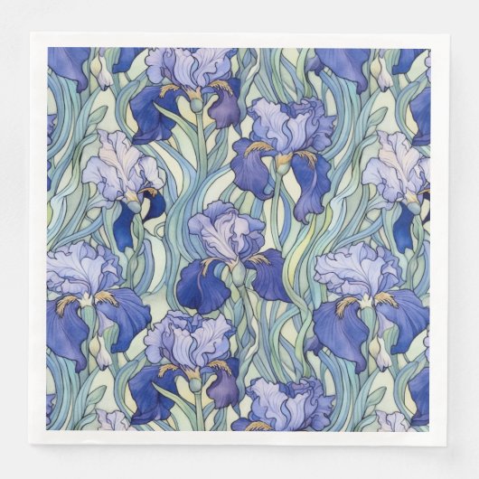 Serviette En Papier Serviettes en iris bleu Art nouveau (Devant)
