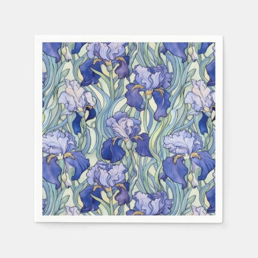 Serviette En Papier Serviettes en iris bleu Art nouveau (Devant)