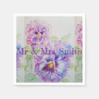 Serviettes en nappe en aquarelle Pansy délabré Vio